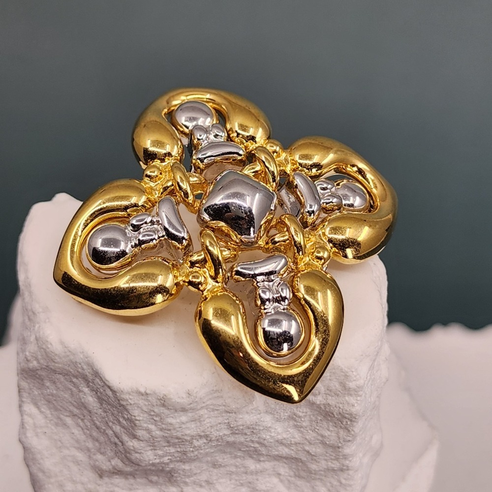 Richard Cannon Vintage Gold Silver Tone Maltese Cross Brooch Pin Signed Gift